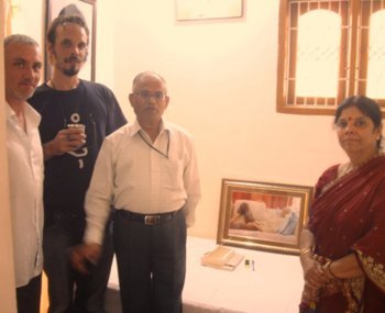 Nicolas and James with Chandrasekhar and Suguna in UG room, Bangalore